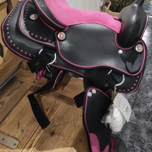 Selle Western poney noir et rose (neuf) occasion