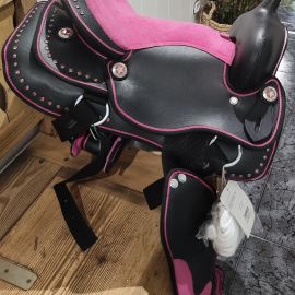 Selle Western poney noir et rose (neuf)